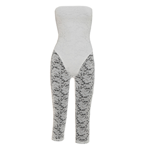 Viviblook J26JP126 Women Summer Jumpsuit Strapless Zipper Sheer <b>Lace</b> Patchwork <b>Elastic</b> Mid Length One Piece Casual Jumpsuit - Product Image 6