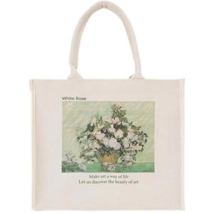 Sac fourre-tout grande capacité style peinture à l'huile Rose Blanche 2026 avec logo imprimé pour filles, idéal pour les trajets quotidiens, sacs fourre-tout personnalisables pour femmes - Product Image 5