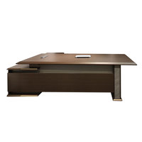 Bureau de direction en placage de noyer avec tiroirs de rangement et pieds en métal pour mobilier de bureau de direction