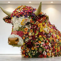 Sculpture géante artisanale d'animaux floraux, installation artistique personnalisée de taureau/cheval/chien/ours/lapin pour la décoration de centres commerciaux et de mariages