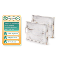 Plateau en bois pour table basse, style rustique vintage, plateau de rangement décoratif avec poignée découpée pour servir
