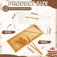Support à gâteau rectangulaire en bois avec couvercle en acrylique, base en bambou pour pâtisserie, desserts et présentation de gâteaux