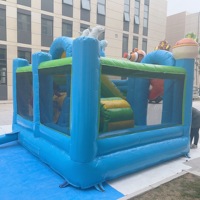Château gonflable écologique en PVC sur le thème de la vie marine avec toboggan, animaux marins, étoiles de mer, poissons, crabes, pour enfants, usage commercial en extérieur