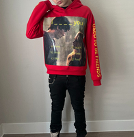 Sweat à capuche oversize pour homme avec imprimé graphique intégral sur la manche et la devanture, en coton épais, style streetwear esthétique romantique sombre