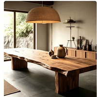 Table à thé rectangulaire style Wabi-sabi en bois massif avec bord naturel, bureau long, table de salle à manger pour maison d'hôtes