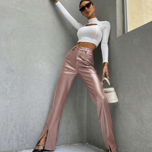 Pantalones Jogger de Piel de Oveja Brillante para Mujer, Cintura Alta, Estilo Urbano, 2026 - Product Image 1