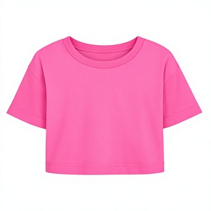 T-shirt court décontracté basique ample en coton uni à col rond et manches courtes avec revers, personnalisable en plusieurs couleurs pour femme - Product Image 4