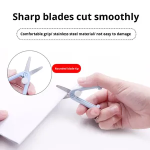 Industrial Simple Mini Portable Foldable Scissors Paper-Cutting <strong>Hand</strong> <strong>Tool</strong> with Round Tip and Retractable Keychain Pendant - Product Image 4