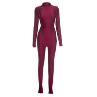 Combinaison Club Femme Viviblook J25JP448 Col Montant Couleur Unie Manches Longues Fermeture Éclair Élastique Coupe Ajustée Décontractée