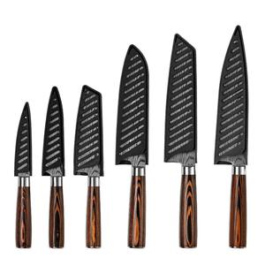 Ensemble de 6 couteaux cadeaux, motif laser Damas, lame tranchante, acier inoxydable 5Cr15mov, couteaux de cuisine <span class=keywords><strong>japonais</strong></span> de chef avec étui - Product Image 1
