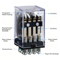 Relais intermédiaire électromagnétique CHINT JZX-22F/2Z 24VDC 5A 8 broches, bobine CC, indicateur LED en option, CE CCC, PLC industriel
