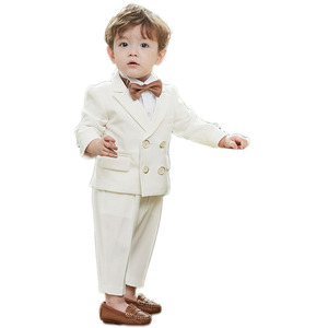 Conjunto de Ropa Formal Coreana para Niños, Traje de Fiesta de Tres Piezas para Bebés y Niños, Estilo Caballero con Flores, Algodón Blanco - Product Image 1