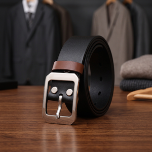 Ceinture décontractée pour homme Anwar Enterprises, en cuir de vachette, avec boucle carrée en acier inoxydable écologique, noire et formelle - Product Image 3