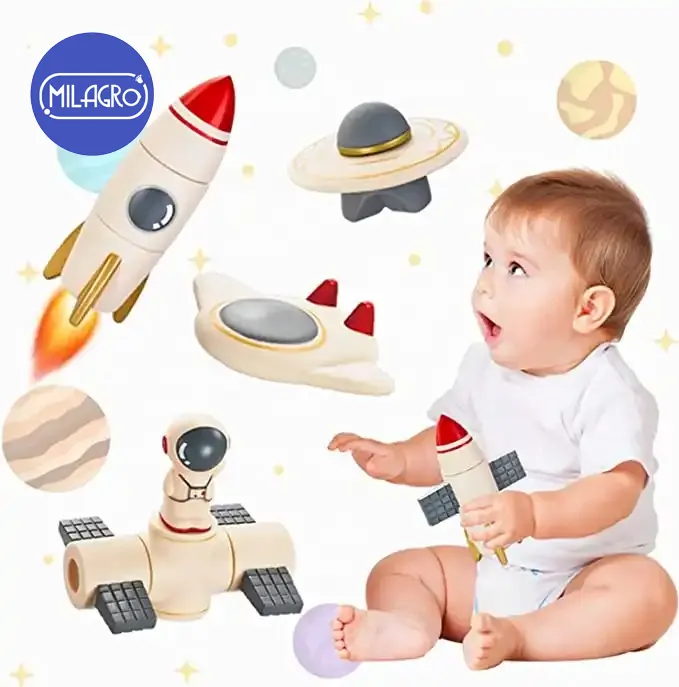 Chachi Speelgoed Baby Rocket Tandjes Ruimte Siliconen Stapelen Blokken Zintuiglijke Speelgoed Baby Stapelen Speelgoed 6 Tot 12 Maanden