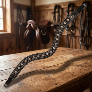 Bande de front de cheval en cuir à canal vide rembourrée extra confortable incrustée de cristaux de verre ronds noirs et blancs bande de front bling - Product Image 1