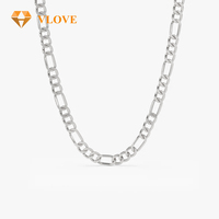 VLOVE Vente Flash Collier Chaîne Classique pour Couple en Or 14K 3MM Maillons Cubains et Figaro, Cadeau de Mariage et de Fiançailles