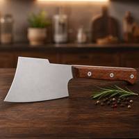 Couteau à découper robuste en acier inoxydable brossé avec manche en bois foncé et 2 vis Phillips pour boucher et découpe de viande