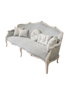 Sofá de lujo ligero francés de tres asientos Sofá de combinación de tela tallada de madera maciza Villa de lujo Sofá de lujo europeo - Product Image 5