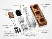 Ensemble de verres à whisky en cristal avec support en bois, style old fashioned, capacité 150ml/250ml/350ml, 2 verres, pierres à whisky en granit