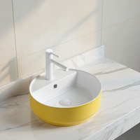 Lavabo de salle de bain en céramique de couleur jaune mat, forme ronde, comptoir, articles sanitaires de luxe, lavabo artistique