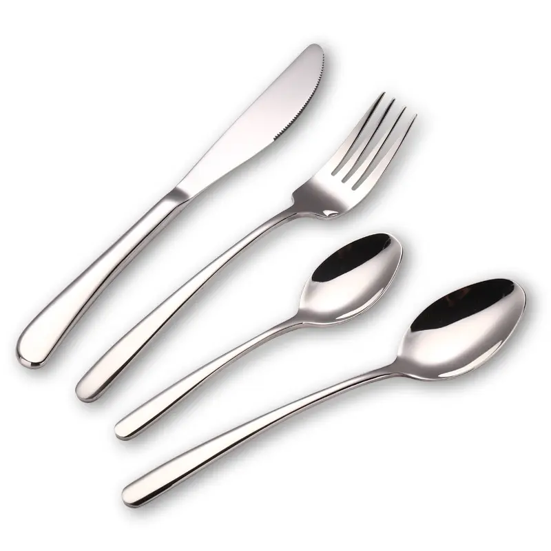 Restaurant Use 3PCS Metal Silver Stainless Steel Reusable Flatware Fork and Spoon Knife Set