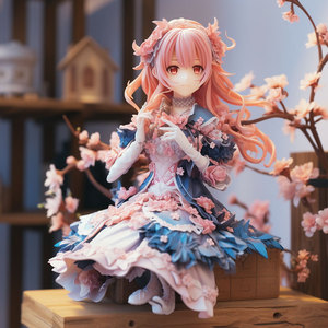 Figura de Anime Personalizada de Chica en Pose Sentada, Cabello Rosa, Vestido Azul, Adorno de Resina para Escritorio, Temática de Fantasía y Ciencia Ficción Japonesa, para Mayores de 12 Años - Product Image 4