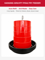 Mangeoire automatique pour poulets rouge et noire de 15 kg, suspendable, anti-gaspillage, pour élevage de poulets