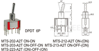 Interrupteur à bascule miniature MTS-202-A2T DPDT 6P ON-ON 6A 125VAC, interrupteur à levier miniature vertical pour circuit imprimé