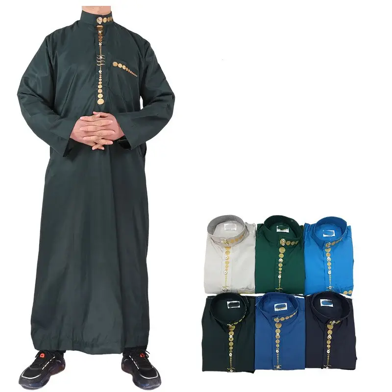 Arabische Lucknowi Dubai Moslim Qamis Thobe Etnische Emirati Jubba Fabrikant Blauwe Islamitische Kleding Thobe Kurta Voor Mannen