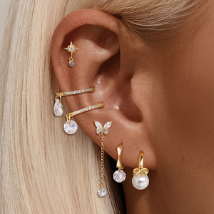 Aros de Oreja de Plata 925 con Diseño de Mariposa y Perlas para Uso Diario, para Mujer - Product Image 3