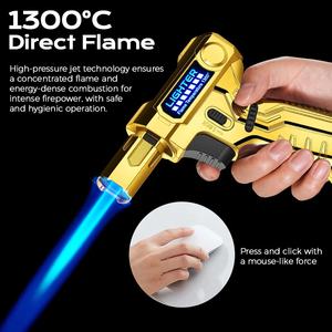 Encendedor de chorro de pistola en forma de pistola moderno al por mayor con llama azul a prueba de viento diseño recargable de gas <span class=keywords><strong>butano</strong></span> USB recargable - Product Image 4
