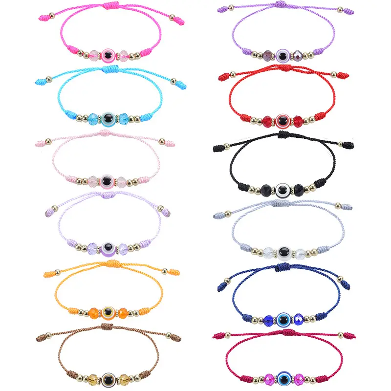 Fashion Crystal Bead Handmade Braided Rope Thread Lucky Jewelry For Women Couple Colorful Devil Evil Eyes Bracelet