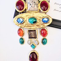 Collier long en pierres géométriques baroques, style vintage coloré, chaîne de collier de style court