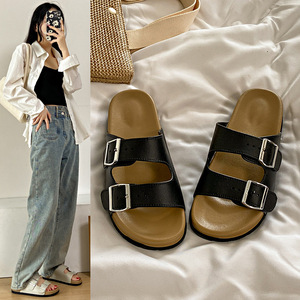 Sandali piatti da <span class=keywords><strong>donna</strong></span> estivi, nuovo stile francese, casual, infradito, retrò, traspiranti, antiscivolo, con doppia fibbia, per la spiaggia - Product Image 4