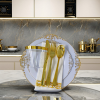 Assiettes de présentation en plastique royal antique blanc noir or bord rose fêtes de mariage restaurants-accessoires de dîner jetables
