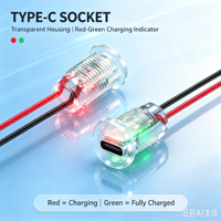 Conector Hembra de Carga con Indicador LED de Doble Color Rojo y Verde LN-006, Tipo-C Transparente para Montaje en Panel, con Cable