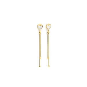ต่างหูรูปหัวใจประดับมุก ชุบทอง ดีไซน์พู่ห้อย สแตนเลสสตีล 316L - Product Image 1