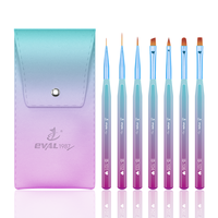 Ensemble de 7 pinceaux professionnels pour nail art à manche hexagonal bleu, haute résistance, anti-chute, avec pochette pour gel UV et manucure française