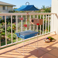 Cage à oiseaux prête à l'emploi avec auvent en pagode, nichoir en bois, kit d'alimentation et plateau à déchets extractible