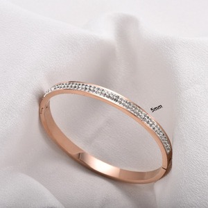 Bracelet jonc étanche en acier inoxydable CZ, fin et large, deux tailles, or, argent, or rose, bijoux cadeau - Product Image 5