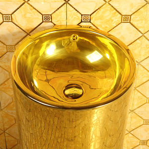 Golden <b>Round</b> Column Sink Single Hole Polished Bathroom Sink - Product Image 4
