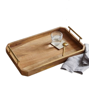 Bandeja portátil de madera natural con asa lateral, tamaño personalizado para servir café, té, pan en la cocina, hogar, hoteles, restaurantes - Product Image 4