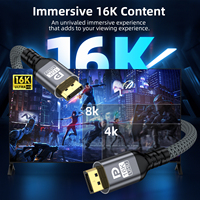Cable DP 2.1 Justlink 16K 80Gbps, con Revestimiento Trenzado y Chapado en Oro, Cable de Datos y Video DP a DP para Monitor, Computadora, PC, Laptop