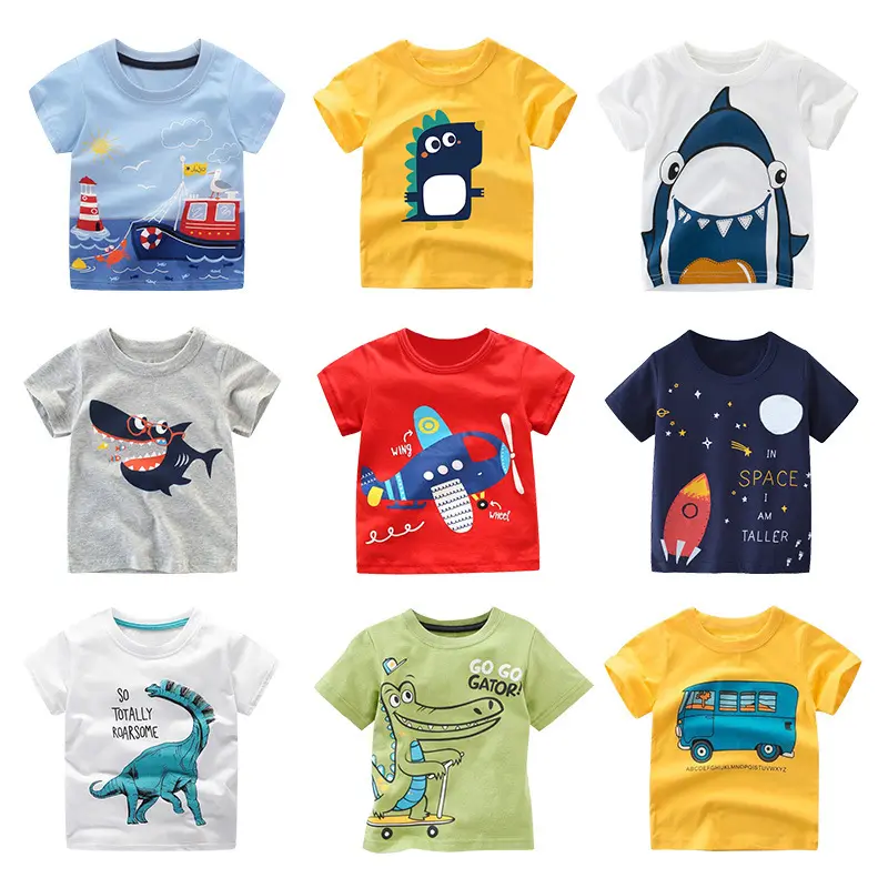 Kaus bayi laki-laki desain terbaru kaos kain katun lengan pendek dengan mobil pesawat cetak untuk anak laki-laki