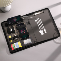 Bloc-notes en cuir PU personnalisé avec logo pour homme A4, carnet de notes, bloc-notes, porte-documents, portefeuille avec chargeur sans fil et batterie externe