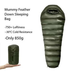 Sac de couchage léger en <span class=keywords><strong>duvet</strong></span> de style momie pour adultes, longueur 210 cm, portable pour le camping et les voyages, garni de plumes, de soie et de coton - Product Image 3