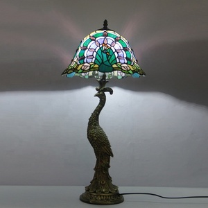 Lámpara de Acento LongHuiJing Estilo Tiffany con Joyas, Diseño de Arlequín y Pavo Real, Vitral, LED, Mediterránea, Alimentación CA, NUEVA - Product Image 1