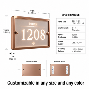 Letrero de Número de Habitación LED Acrílico Oro Rosa con Borde Iluminado, Montaje en Pared, Número Personalizado, Placa para Puerta de Hotel, Pantalla Retroiluminada, Perforación - Product Image 3