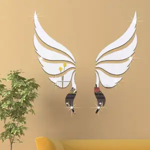 Akrilik ayna 3D duvar çıkartmaları melek kanatları dekoratif duvar kağıdı çıkartması DIY sanat ev dekorasyon çıkartmaları yatak odası oturma odası için