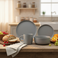 Service de table en grès Guangda, ensemble moderne gris en céramique, assiettes, bols et tasses |   Compatible lave-vaisselle, micro-ondes et four, anti-fuite